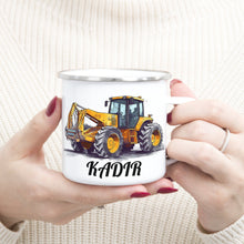 Bagger Kindertasse,Emaille Tasse Kinder, Tasse Kinder personalisiert, Kindertasse mit Namen,Emaille Tasse,