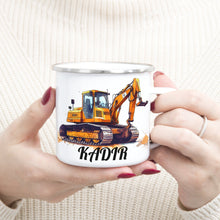 Bagger Kindertasse,Emaille Tasse Kinder, Tasse Kinder personalisiert, Kindertasse mit Namen,Emaille Tasse,