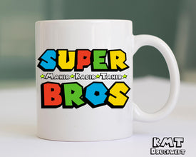 Personalisierte Super Mario Tasse, Tasse mit NAME, Super Bros Tasse, Super Sisters Tasse, Super Mario Design, Tasse für Geschwister, Freunde