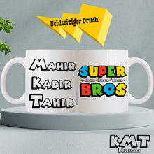 Personalisierte Super Mario Tasse, Tasse mit NAME, Super Bros Tasse, Super Sisters Tasse, Super Mario Design, Tasse für Geschwister, Freunde