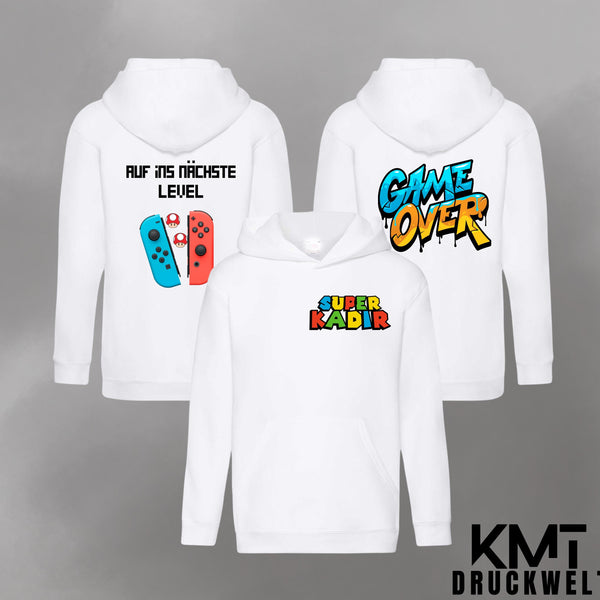 Mariotshirt, Super Mrio Premium Hoodie ,Geschenk für MARIOFANS, mit deinem NAMEN, Geburtstag, , SuperAmelie,Kindertshirt, GAMEOVER