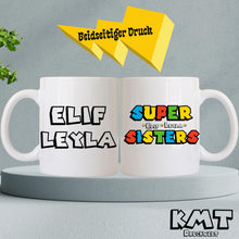 Personalisierte Super Mario Tasse, Tasse mit NAME, Super Bros Tasse, Super Sisters Tasse, Super Mario Design, Tasse für Geschwister, Freunde
