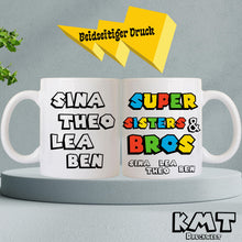 Personalisierte Super Mario Tasse, Tasse mit NAME, Super Bros Tasse, Super Sisters Tasse, Super Mario Design, Tasse für Geschwister, Freunde