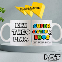 Personalisierte Super Mario Tasse, Tasse mit NAME, Super Bros Tasse, Super Sisters Tasse, Super Mario Design, Tasse für Geschwister, Freunde