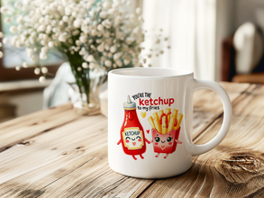 Ketchup & Fries Tasse – Süßes Cartoon-Design – Geschenk für Paare, Freunde & Kaffeeliebhaber – Lustige Kaffeetasse