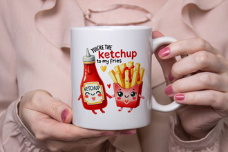 Ketchup & Fries Tasse – Süßes Cartoon-Design – Geschenk für Paare, Freunde & Kaffeeliebhaber – Lustige Kaffeetasse