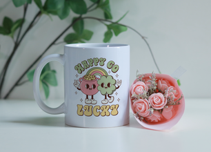 HAPPY GO LUCKY Tasse – Niedliches Design mit Regenbogen und Figuren – Geschenkidee für Glücksmomente & besondere Anlässe